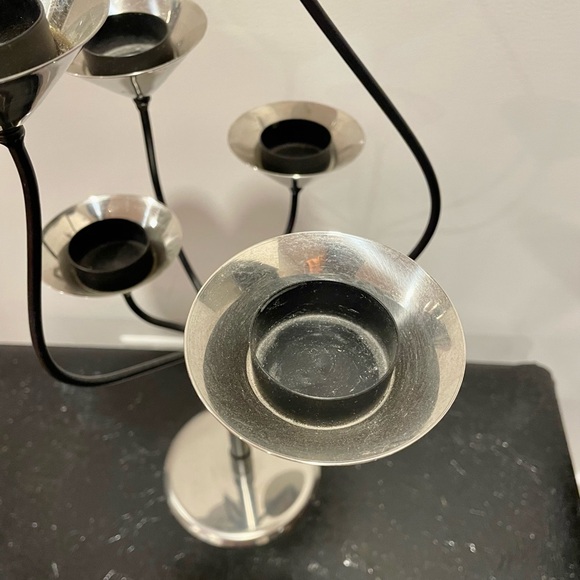 Aristo Denmark 6 Tealight Candle -Stainless Steel & Black Metal- 19” Candelabra - Picture 7 of 8